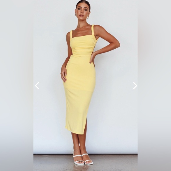 Selfie Leslie Dream Crush Lace Up Midi Dress in Lemon S, M, L - Picture 6 of 9